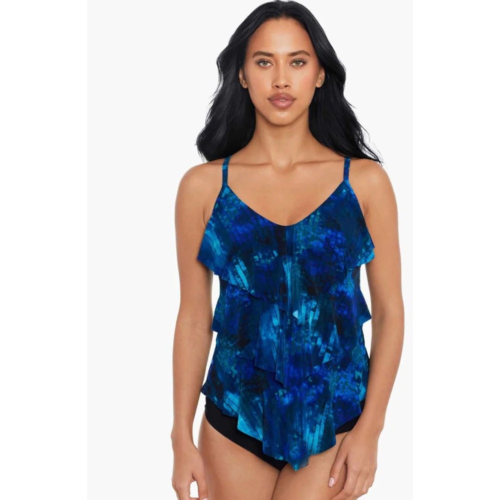 Magicsuit Rita Tankini Top in Hazy Daze 12 Blue Ruffle‎ Tiered